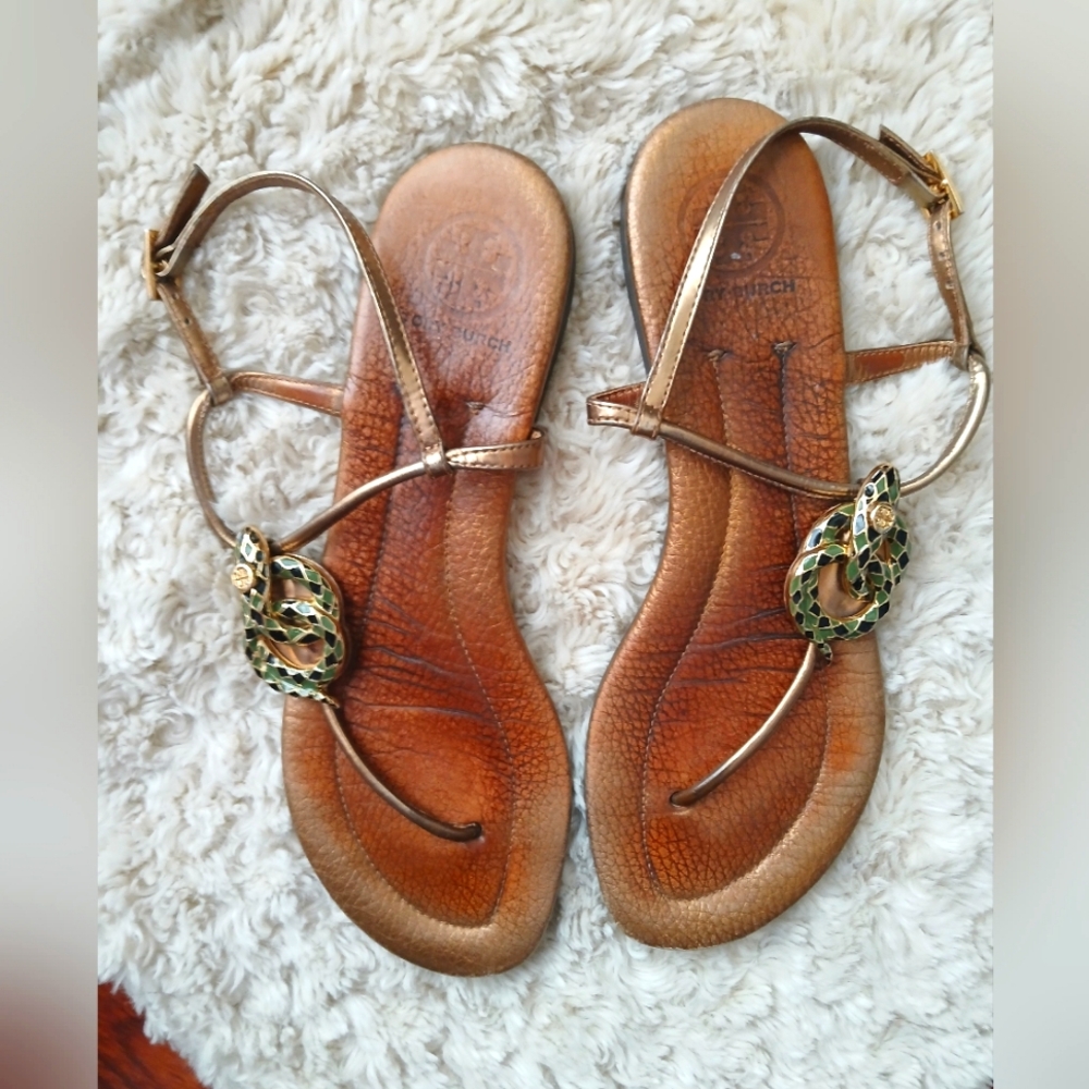 Tory Burch Gold and Brown Sandals